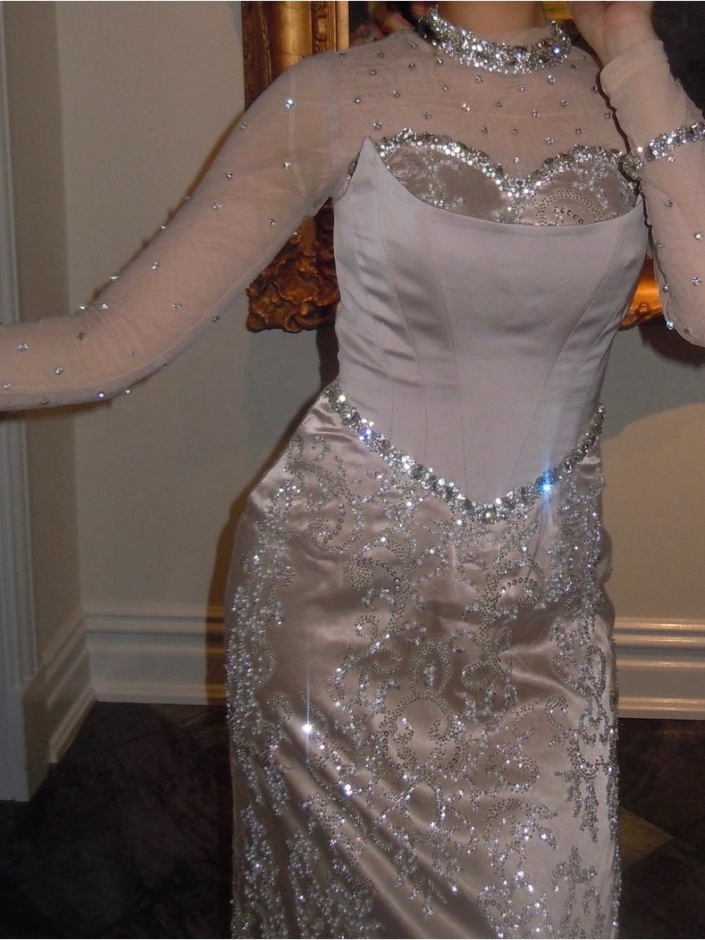 Elegant  Embellished Evening Dress with Illusion Neckline